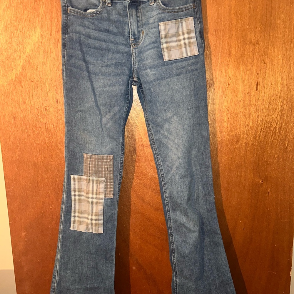 Abercrombie Kids Blue Flare Patchwork Jeans